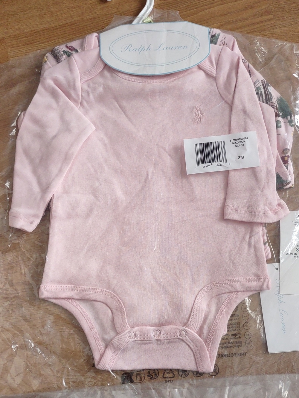 Ralph Lauren Pink Long-Sleeve Baby One-Piece Bodysuit